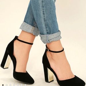 Laura Black Velvet Ankle Strap Heels